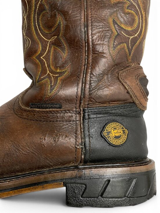 Justin Hybred Square Toe Brown Leather Western Cowboy Work  Boots Men\'s 11 D main image 11